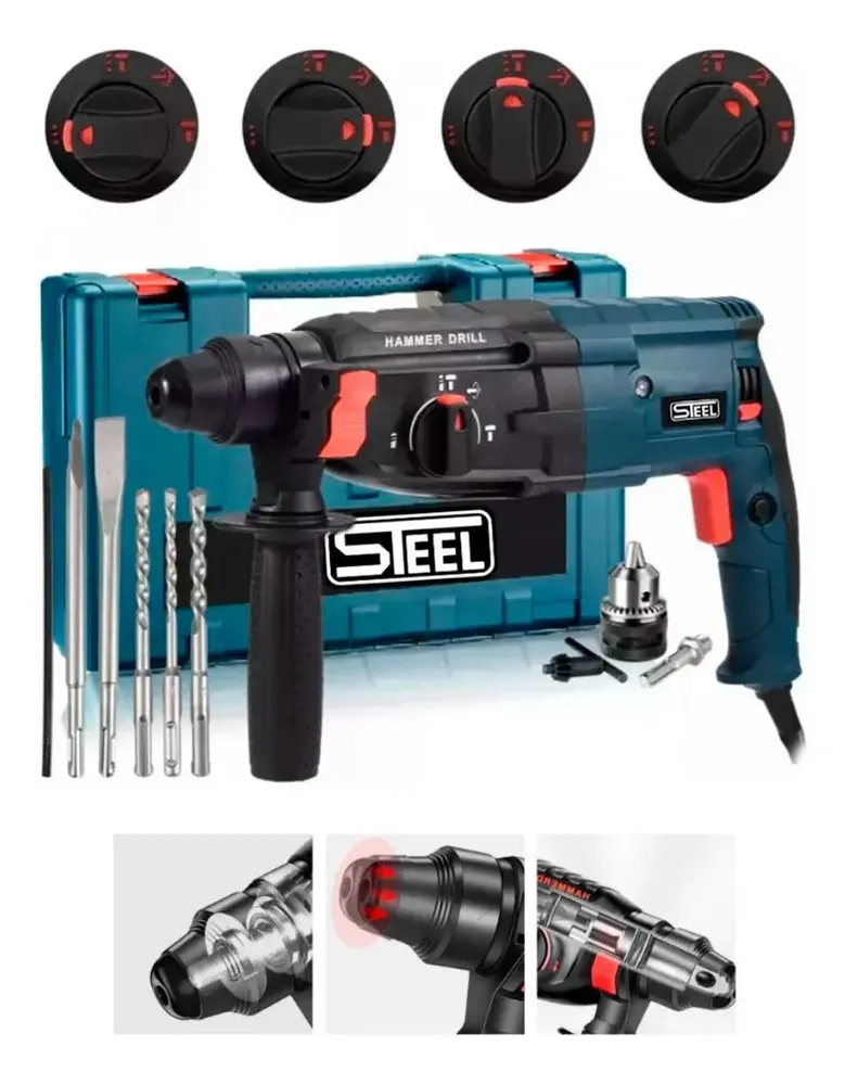 Martelete Rotativo Furadeira Impacto 1000w 12pç Profissional Cor Azul