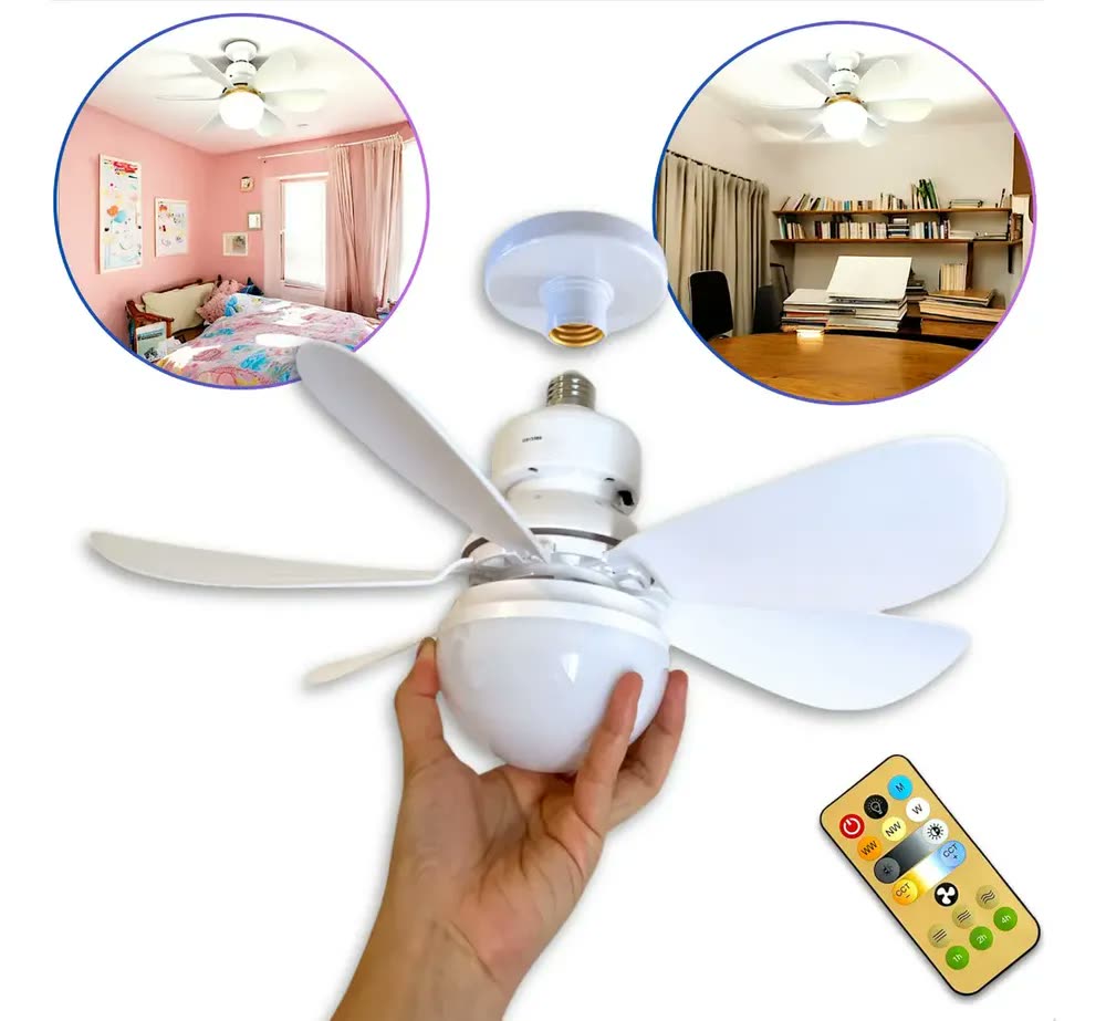 Ventilador de Teto com Lâmpada LED 40W E27 Controle Remoto 6500K Decorativa