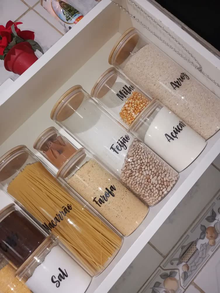 foto de Kit 2 Potes Herméticos Vidro 2100ml Tampa Bambu Organizador Cozinha