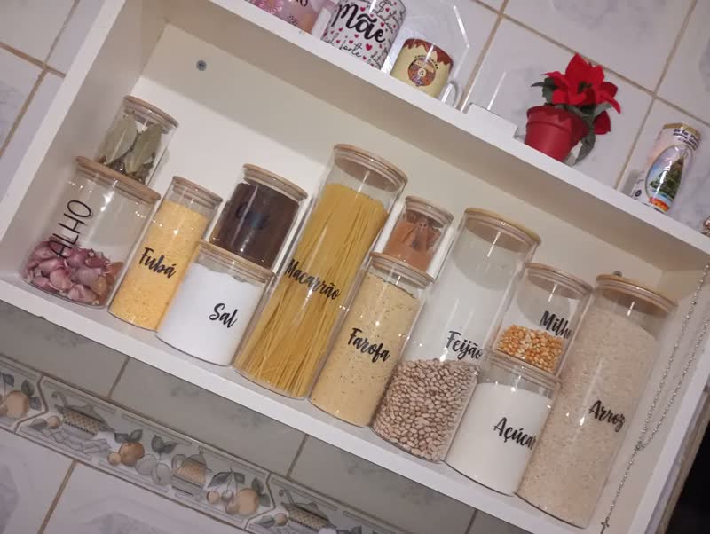 foto de Kit 2 Potes Herméticos Vidro 2100ml Tampa Bambu Organizador Cozinha