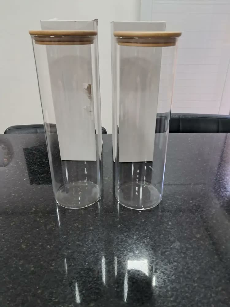 foto de Kit 2 Potes Herméticos Vidro 2100ml Tampa Bambu Organizador Cozinha