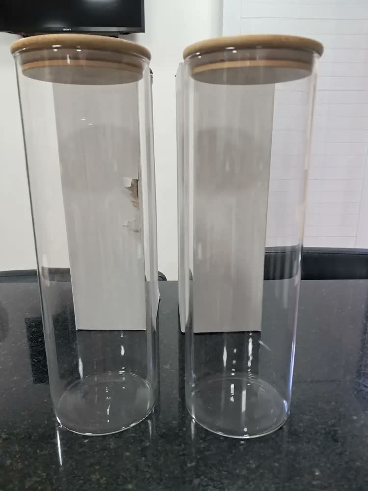 foto de Kit 2 Potes Herméticos Vidro 2100ml Tampa Bambu Organizador Cozinha