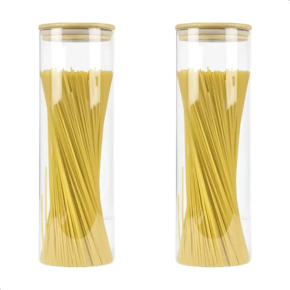 foto de Kit 2 Potes Herméticos Vidro 2100ml Tampa Bambu Organizador Cozinha