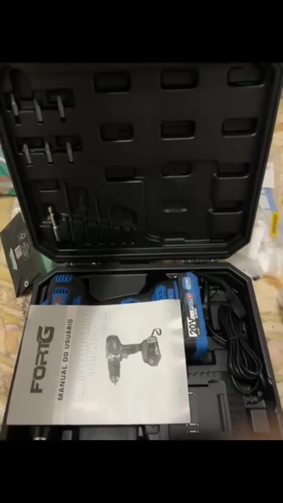 foto de Furadeira Parafusadeira Impacto FortG Pro 20V Bateria 13mm Com Maleta e Acessórios