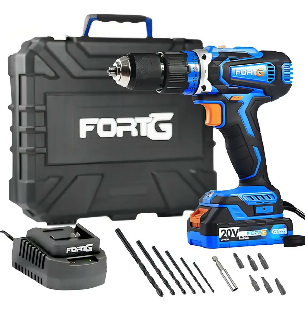 Furadeira Parafusadeira Impacto FortG Pro 20V Bateria 13mm Com Maleta e Acessórios