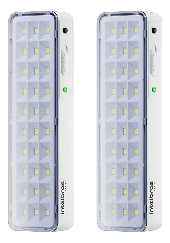 Kit 2 Luminárias De Emergência Led Lea 31 Intelbrás Autônoma Cor Branco Recarregável Bivolt