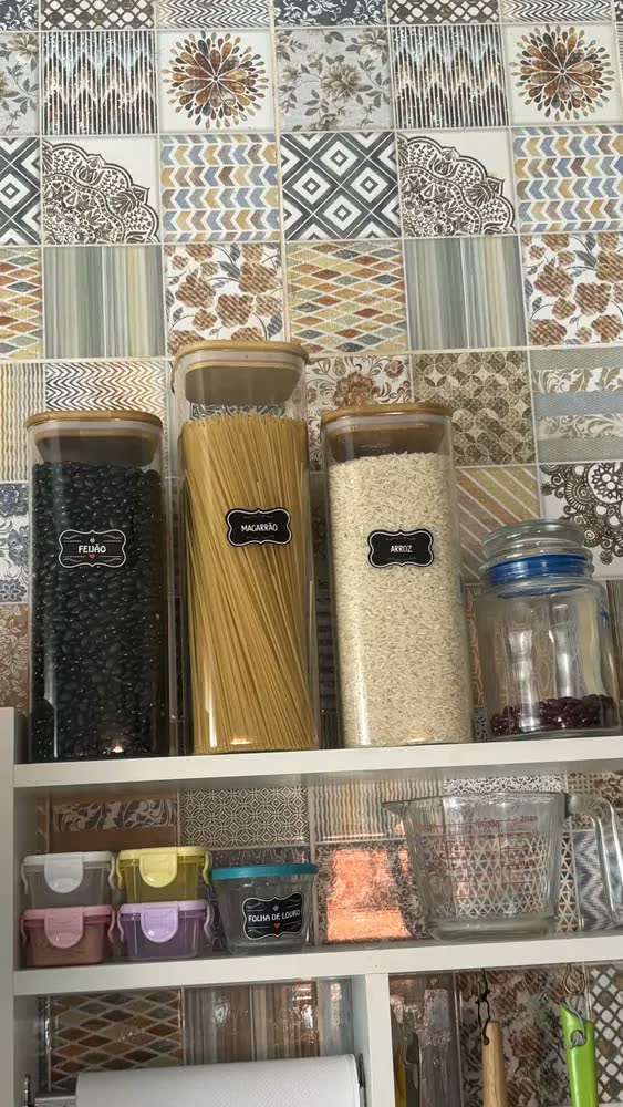 foto de Pote De Vidro Com Tampa De Bambu 2 Litros Quadrado Macarrão Cor Transparente