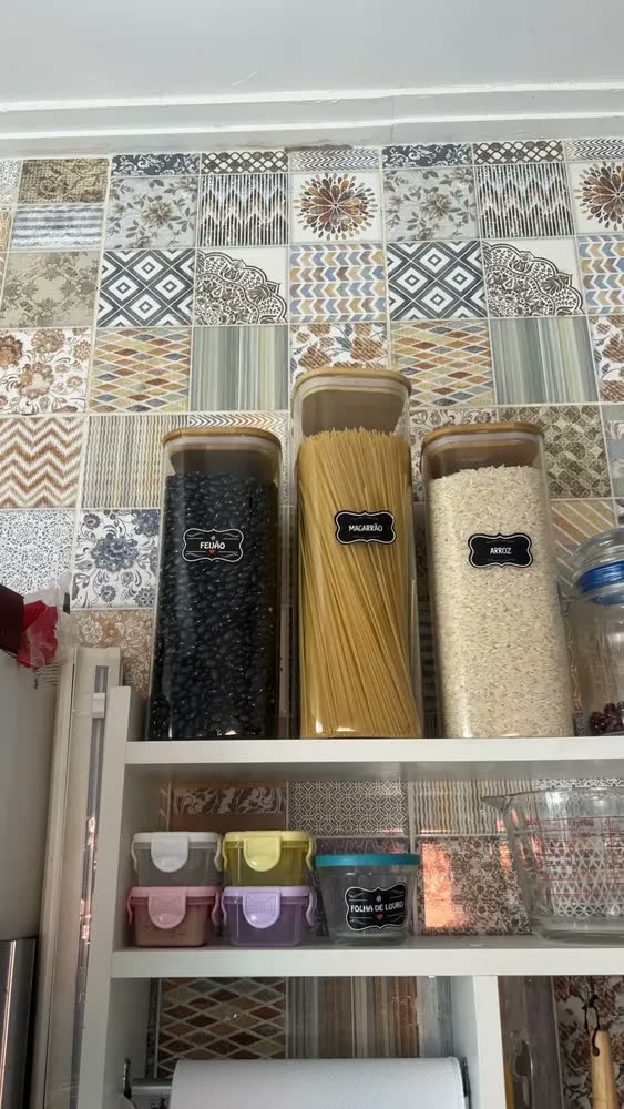 foto de Pote De Vidro Com Tampa De Bambu 2 Litros Quadrado Macarrão Cor Transparente