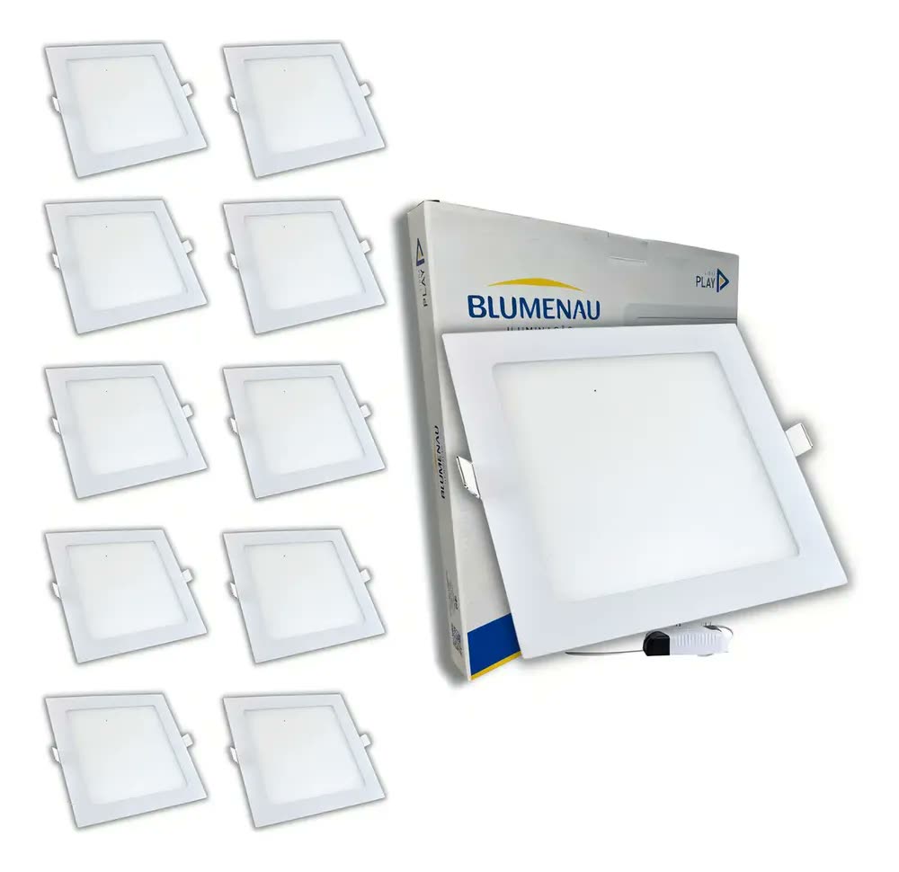 Kit 10 Plafon Led Quadrado de Embutir 18w 6500k Branco Frio Play Blumenau Drive Interno