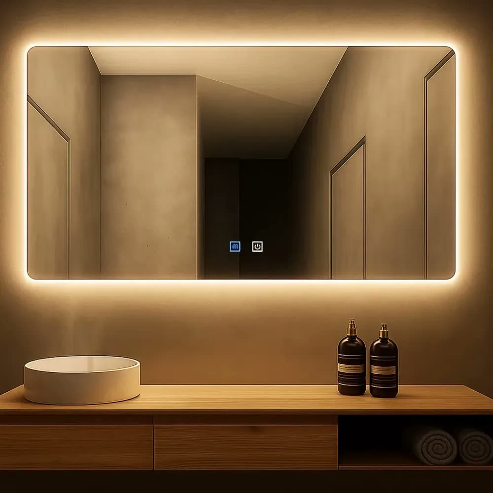 Espelho LED Para Banheiro Touch 3 Cores de Luz Com Desembaçador e Display Digital 80x60cm Bivolt: 110V/220V