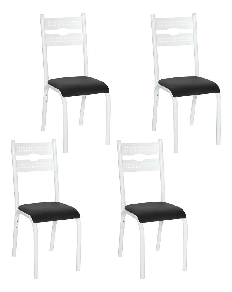 foto de Kit 4 Cadeiras Cozinha Jantar Ciplafe Luna Branco Assento Preto