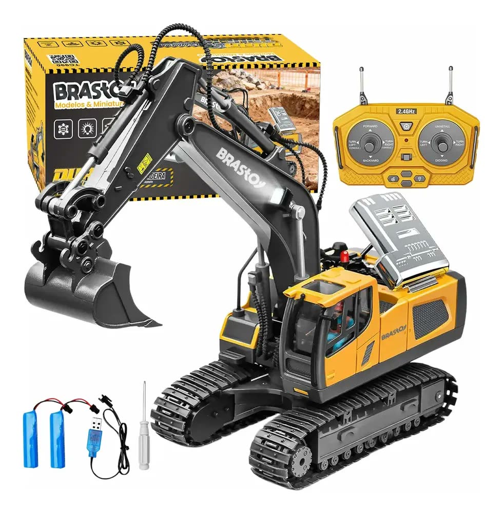 Camewin CW-MASSIVE-990 Retroescavadeira Elétrica 9 Funções Controle Remoto Premium Cor Amarelo