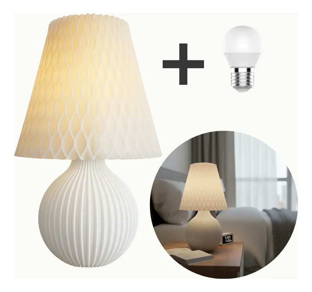 Abajur Luminária Moderna De Mesa Quarto Sala Com Lâmpada Cúpula Off-white Estrutura Branco