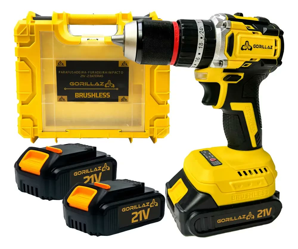 Furadeira Parafusadeira Impacto Sem Fio 2 Baterias Brushless 3/8