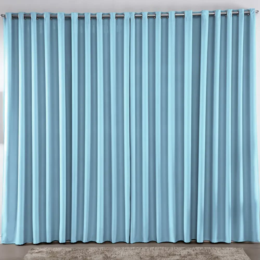 Cortina 2,00x1,80 Metros Blackout Blecaute Azul Corta Luz Em Tecido Grosso Para Quarto E Sala Texfine