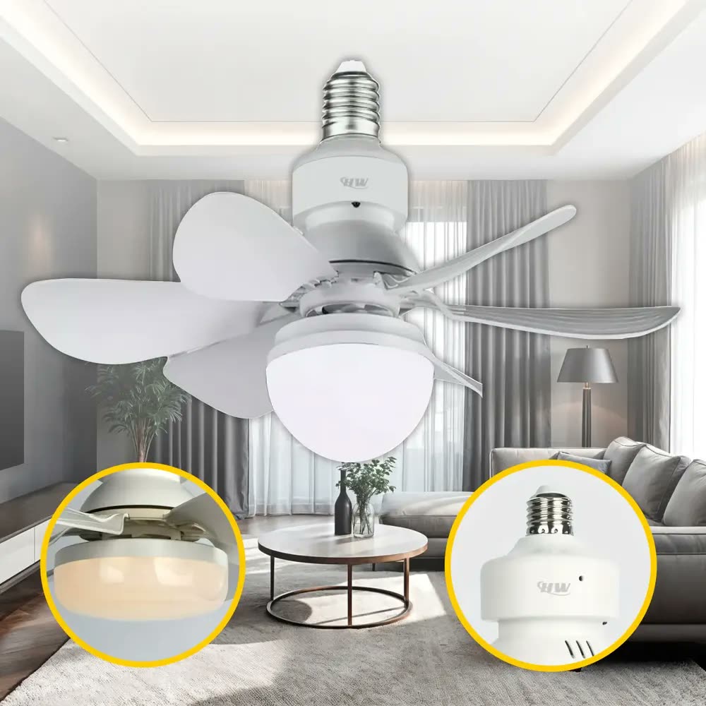 Ventilador Teto Hw Com Luz Integrada Silencioso Branco portatil