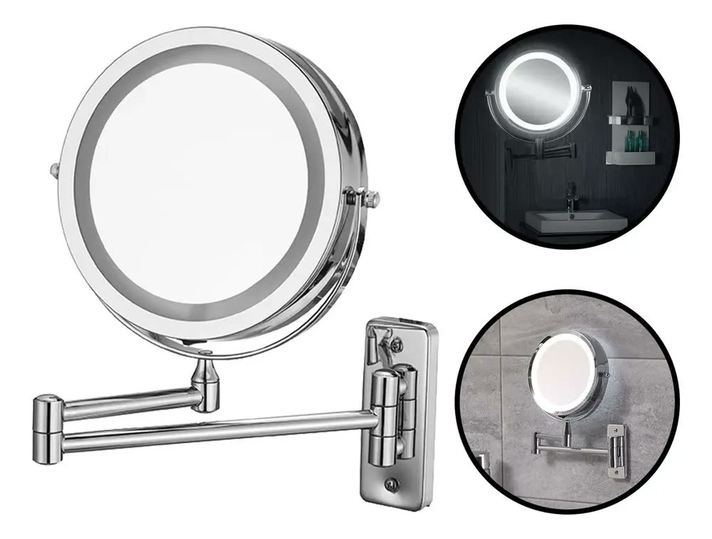 Espelho Aumento 5x Articulado Giratório C/ Luz Led Agrantt