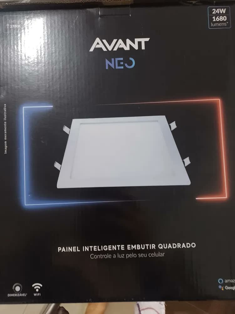 foto de Painel Led Plafon Smart Embutir Inteligente Wifi 24w 2700k A 6500k 29,5cm Quadrado Branco Avant Neo