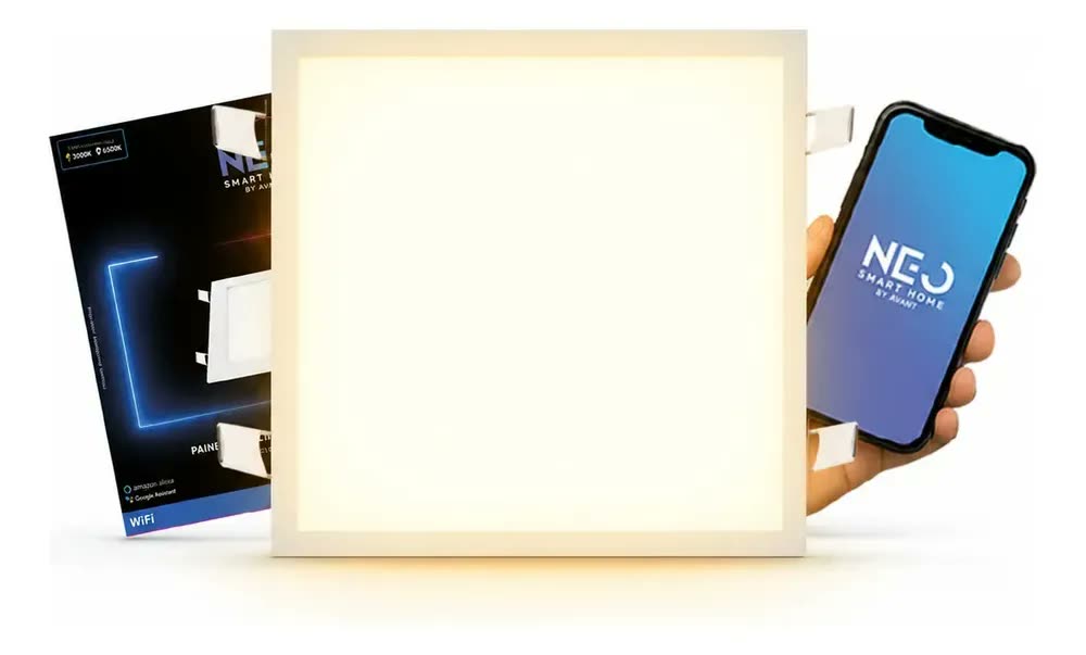foto de Painel Led Plafon Smart Embutir Inteligente Wifi 24w 2700k A 6500k 29,5cm Quadrado Branco Avant Neo