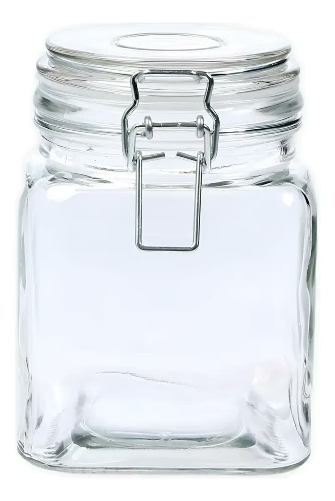 Pote De Vidro Quadrado C/ Trava Sofistic - 910ml Cor Transparente