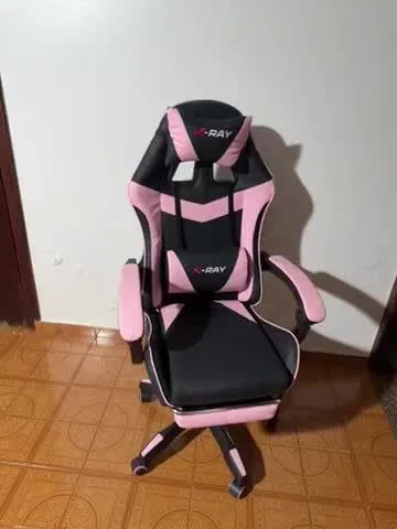 foto de Cadeira Gamer X-ray Jogo Office Reclinável Ergonômica Cor Rosa Material Do Estofamento Couro Sintético