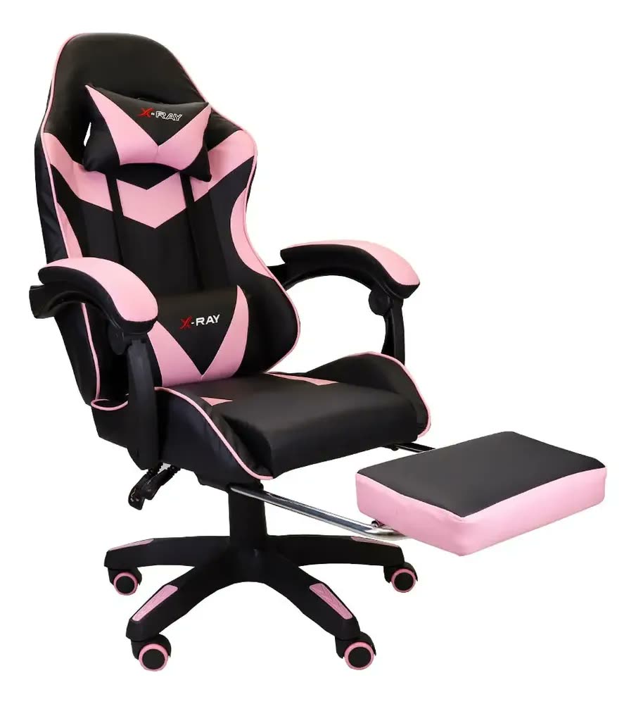 Cadeira Gamer X-ray Jogo Office Reclinável Ergonômica Cor Rosa Material Do Estofamento Couro Sintético