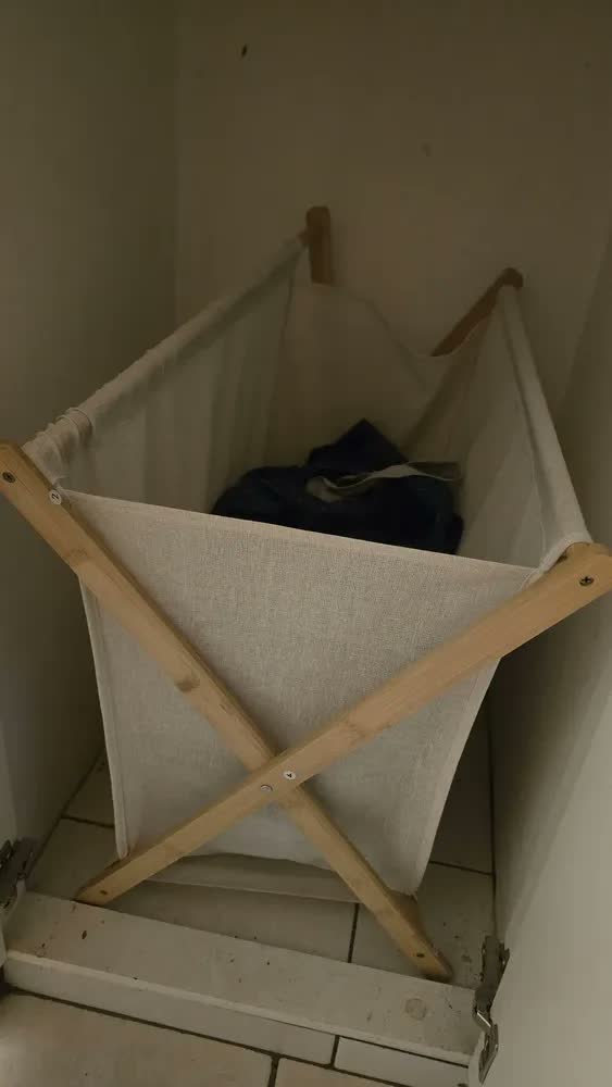foto de Cesto De Pano Dobrável Organizador Multiuso Para Roupa Suja Cor Bege