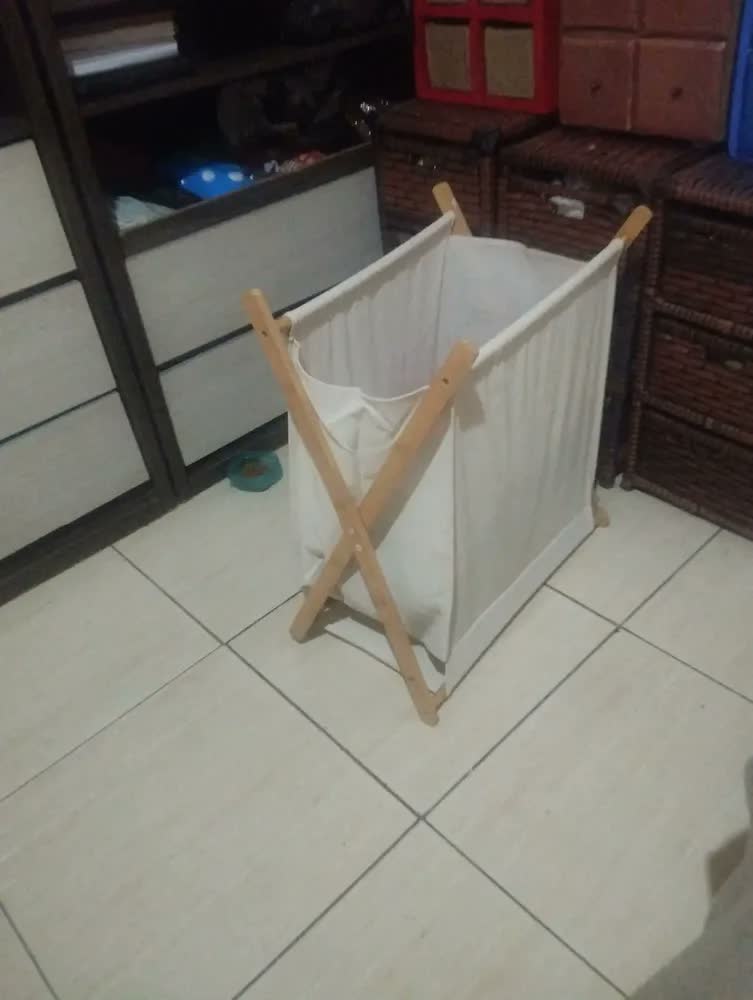 foto de Cesto De Pano Dobrável Organizador Multiuso Para Roupa Suja Cor Bege