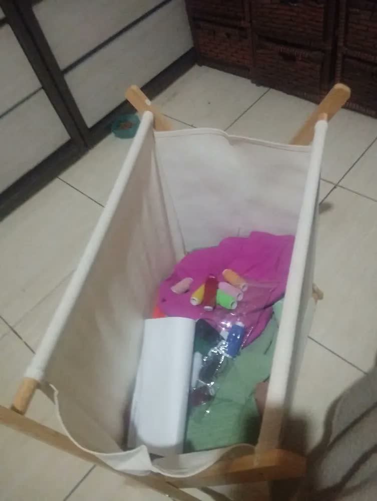 foto de Cesto De Pano Dobrável Organizador Multiuso Para Roupa Suja Cor Bege