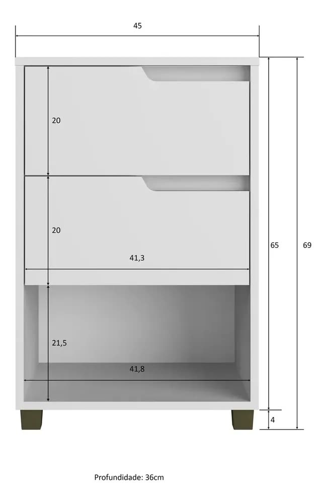 foto de Mesa Cabeceira 2 Gavetas 100% MDF Branco 69x45cm Casamia