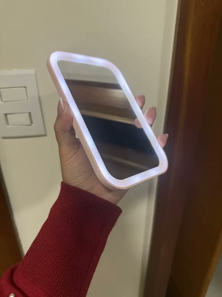 foto de Espelho Touch Luz Led 3 Intensidades Penteadeira Mesa Make Camarim Portátil Bolsa Viagem Carregamento Rápida