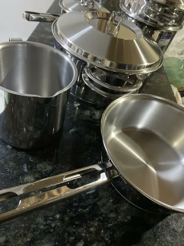 foto de Jogo Panelas Tramontina Solar Inox 6pç Indução Fundo Triplo Aço Inox