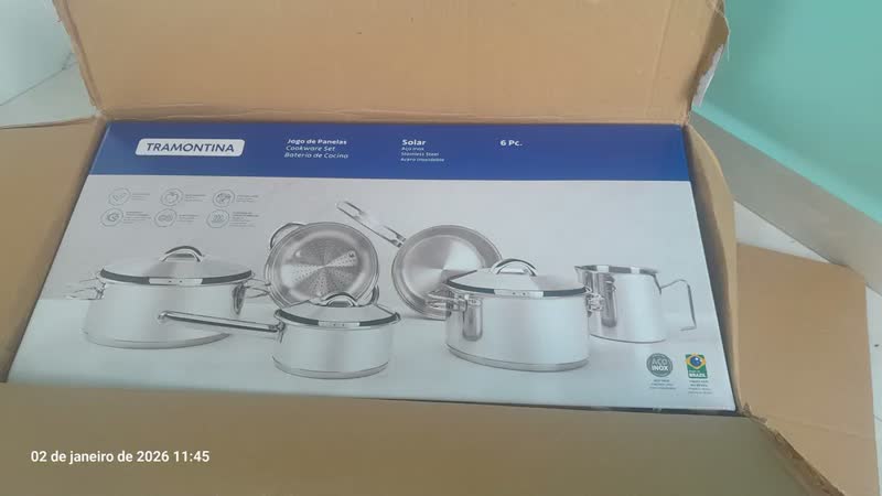 foto de Jogo Panelas Tramontina Solar Inox 6pç Indução Fundo Triplo Aço Inox