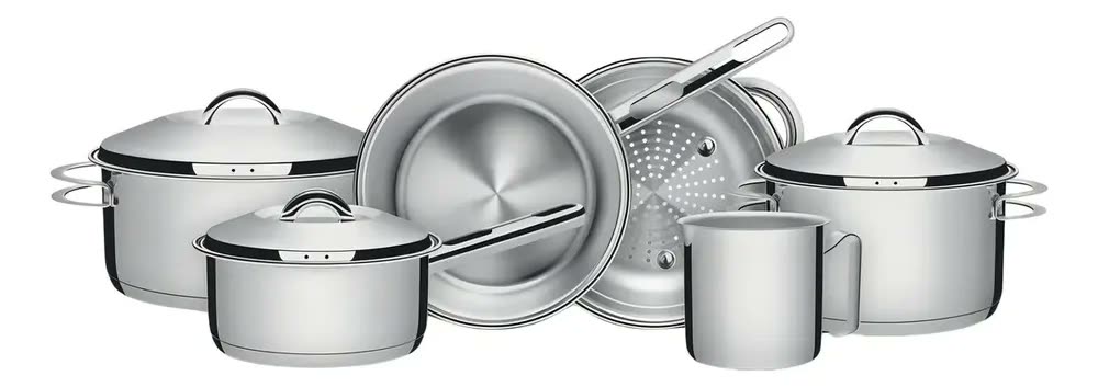 Jogo Panelas Tramontina Solar Inox 6pç Indução Fundo Triplo Aço Inox
