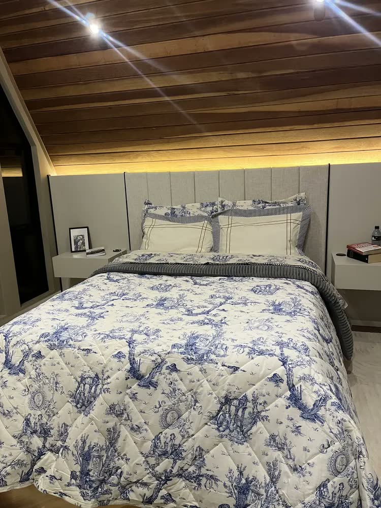foto de Kit Completo Casal 07 Peças Edredom + Jogo Lençol Porcelana Cor Palha - Kit Cama Posta