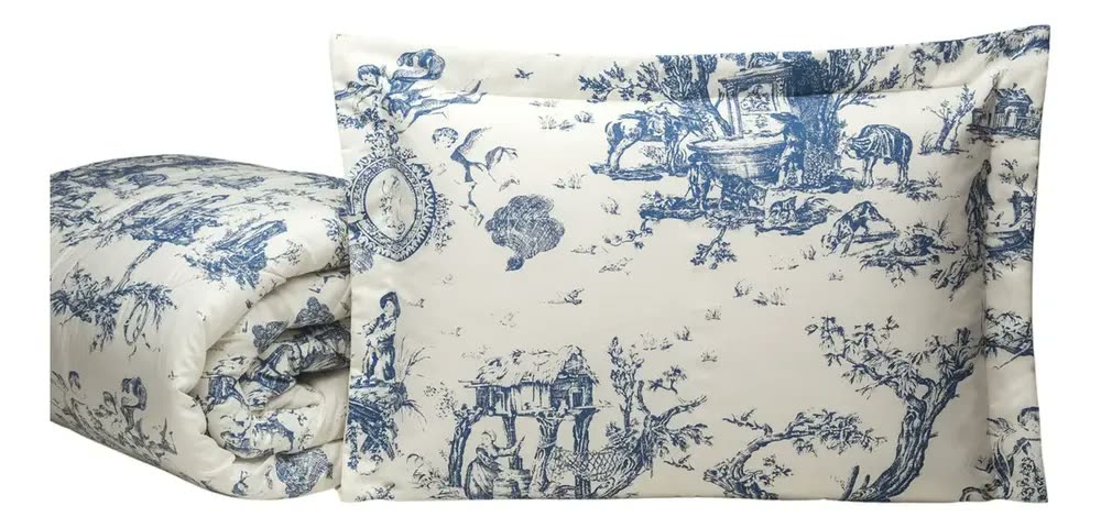 foto de Kit Completo Casal 07 Peças Edredom + Jogo Lençol Porcelana Cor Palha - Kit Cama Posta