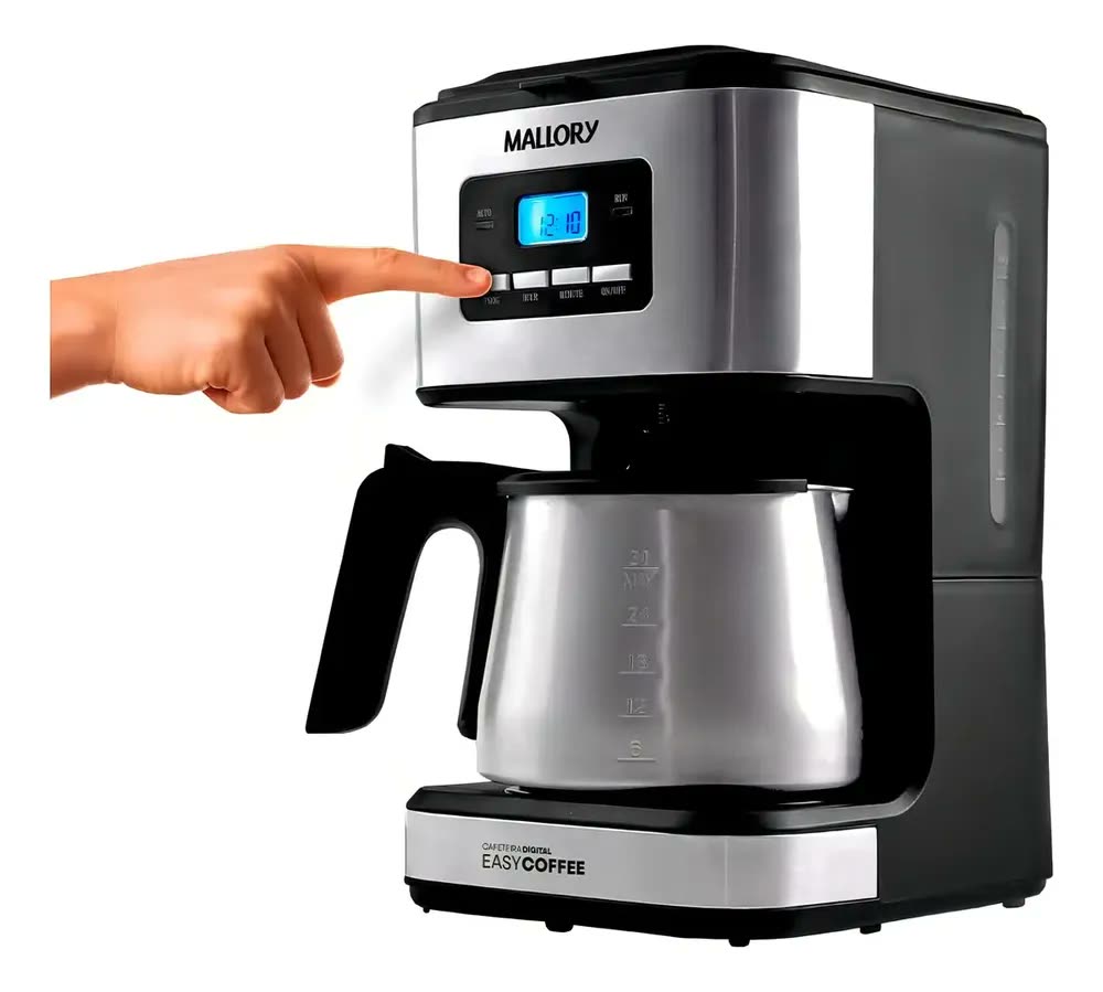 Cafeteira Elétrica Mallory Easy Coffee – Programável, Jarra Inox, 32 Xícaras, Filtro Reutilizável