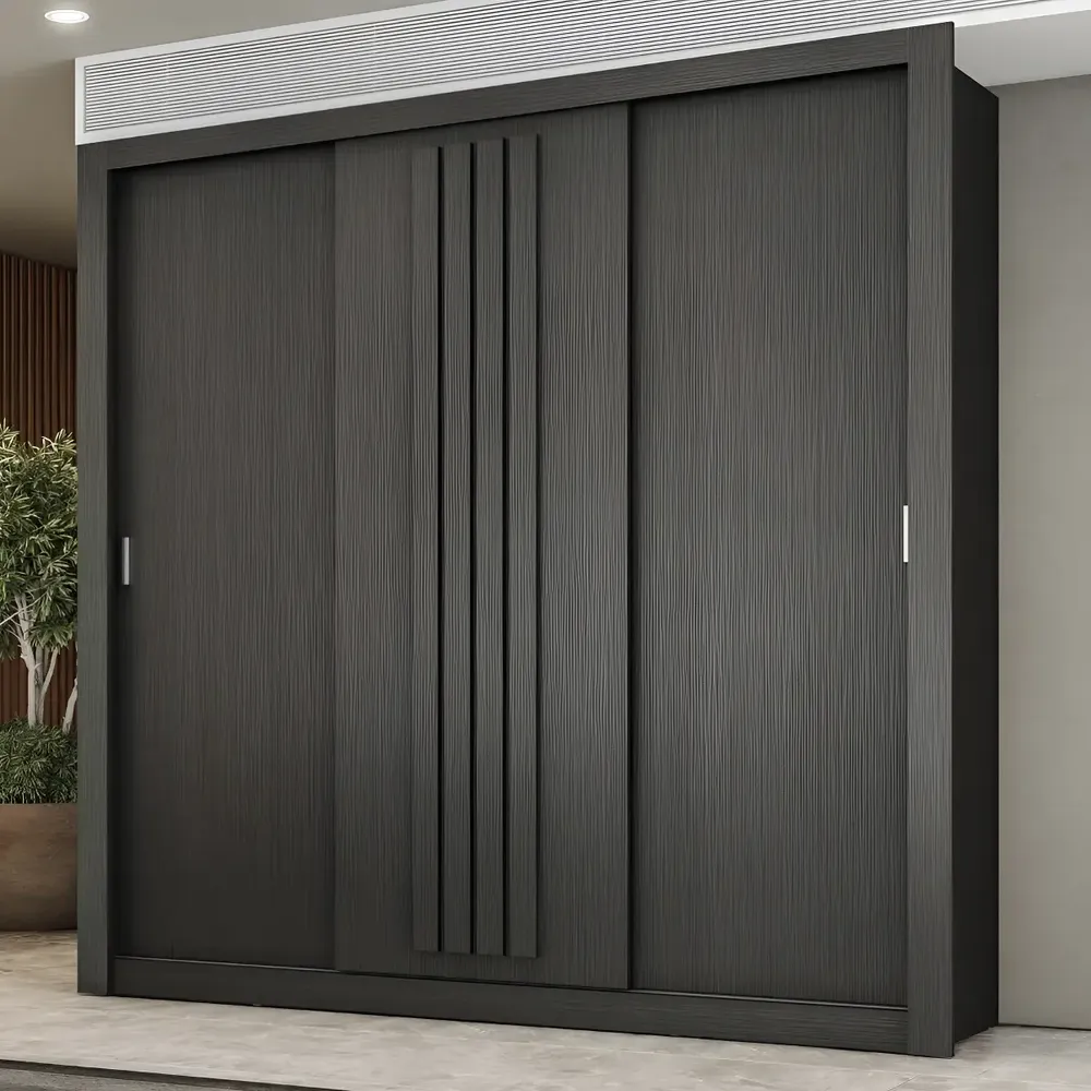 foto de Guarda Roupa Casal 3 Portas Doha Carraro Ripado Preto Touch