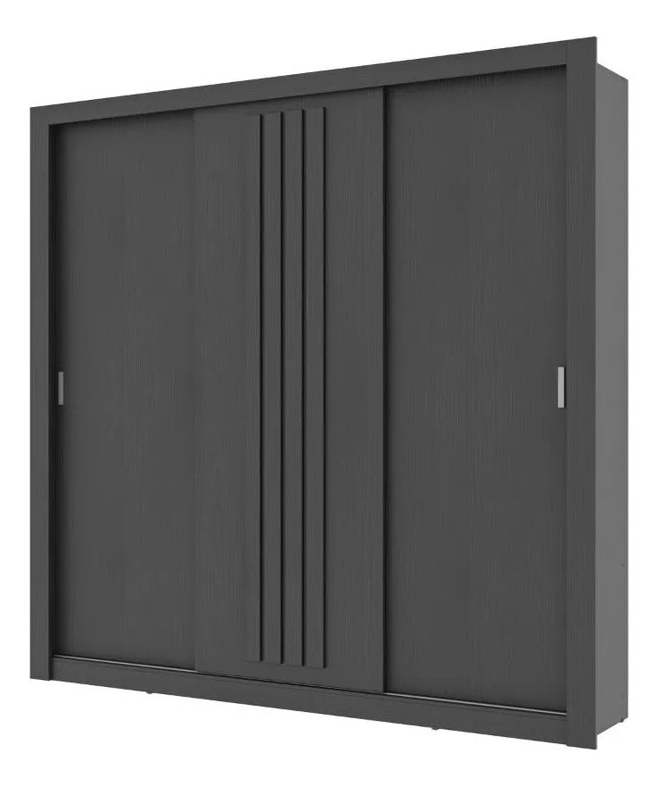 Guarda Roupa Casal 3 Portas Doha Carraro Ripado Preto Touch