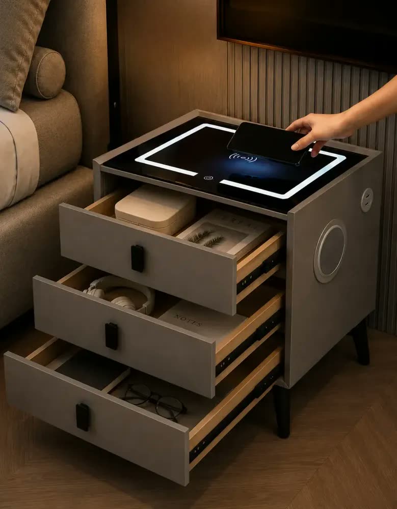 Mesa Cabeceira Inteligente 3 Gavetas Criado Mudo Cama Quarto Abajur Bivolt USB Musica BT