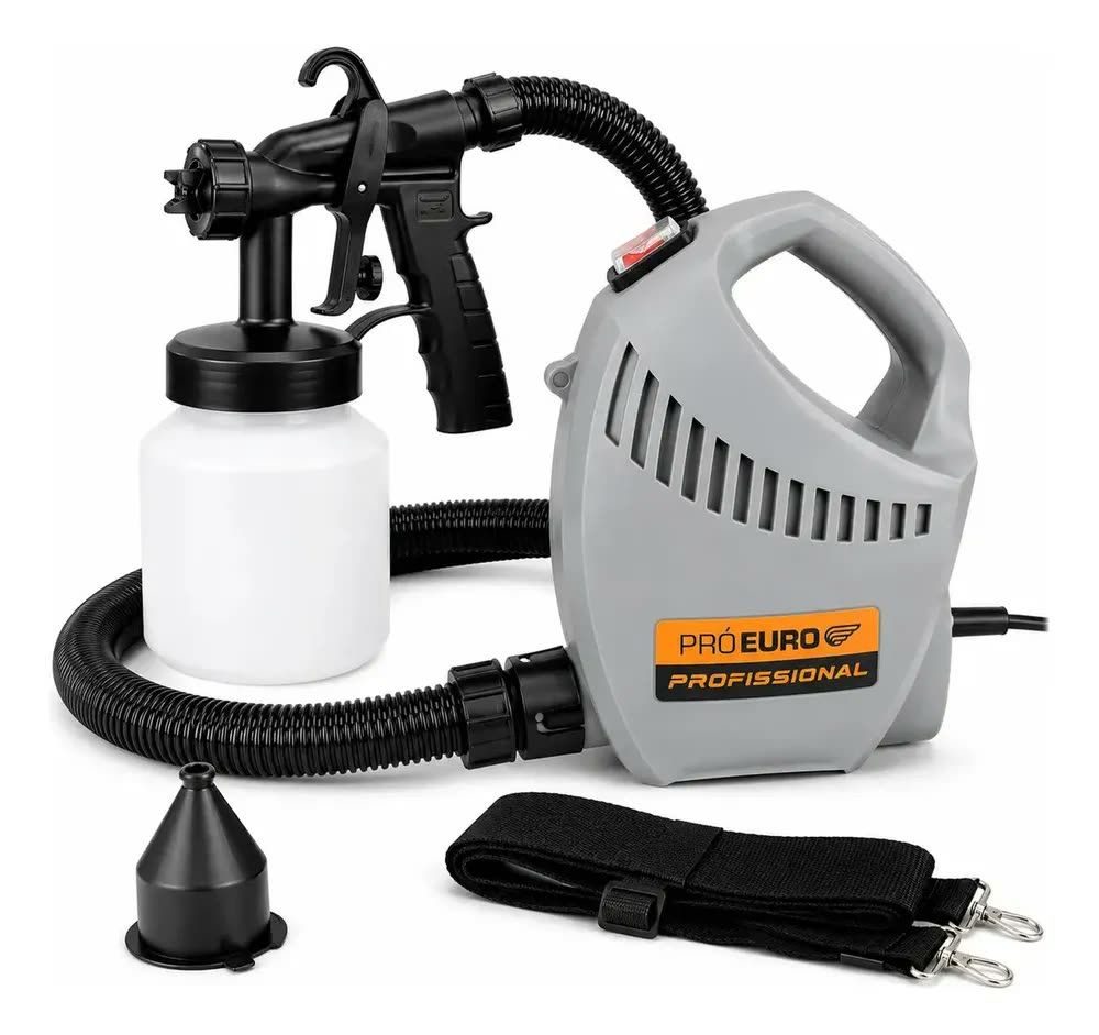 Pistola De Pintura Elétrica 650W HVLP 800ml Com Mangueira E Alça Pró Euro Pulverizador Profissional 3 Tipos De Jato Para Madeira Metal Parede Automotivo