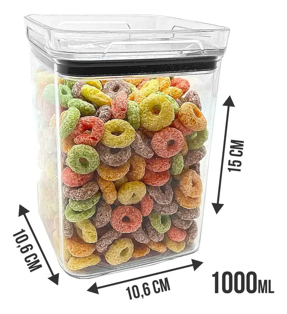 foto de Kit 6 Potes Herméticos Quadrados (4 De 1l E 2 De 2,2l)