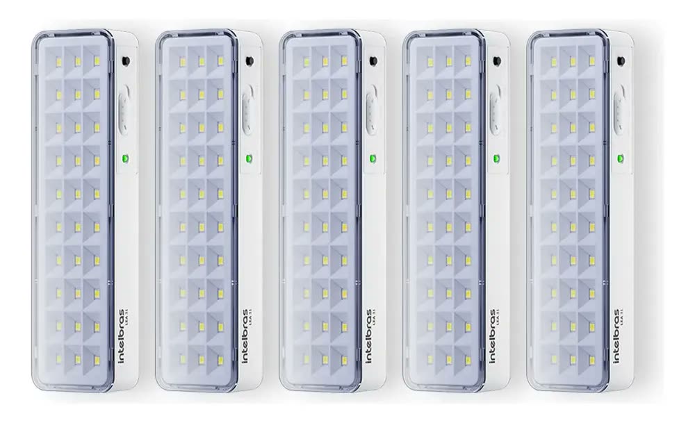 Kit 5 Luminárias De Emergência Led Intelbrás Autônoma Cor Branco
