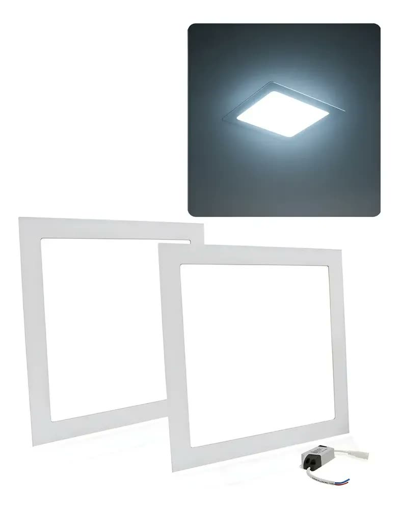 Kit 2 Luminaria Painel Plafon Led Embutir Quadrada 18w 22x22 Estrutura 6500k - Branco Frio