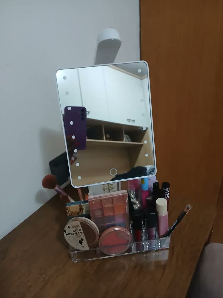foto de Espelho LED Touch Retangular Design Studio Acrílico Organizador Maquiagem