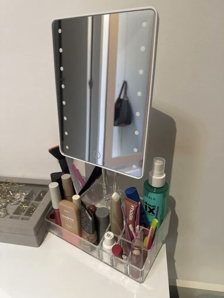 foto de Espelho LED Touch Retangular Design Studio Acrílico Organizador Maquiagem