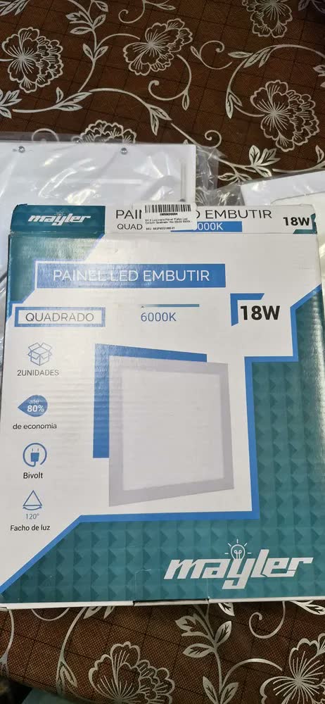 foto de Kit 2 Luminaria Painel Plafon Led Embutir Quadrada 18w 22x22 Estrutura 3000k - Branco Quente