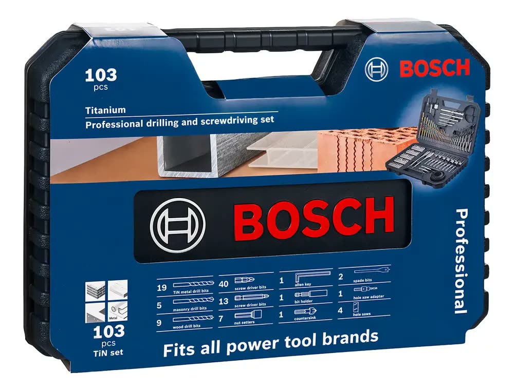 Furadeira Parafusadeira Sem Fio De 6mm Bosch Gsr 1000 Smart C/ Maleta + Jogo Kit Pontas Brocas 103 Peças Bosch