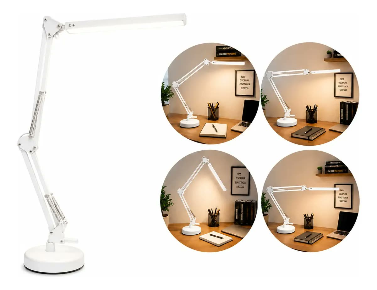 Luminária De Mesa Led Usb Articulado Com Base Fixa E Garra