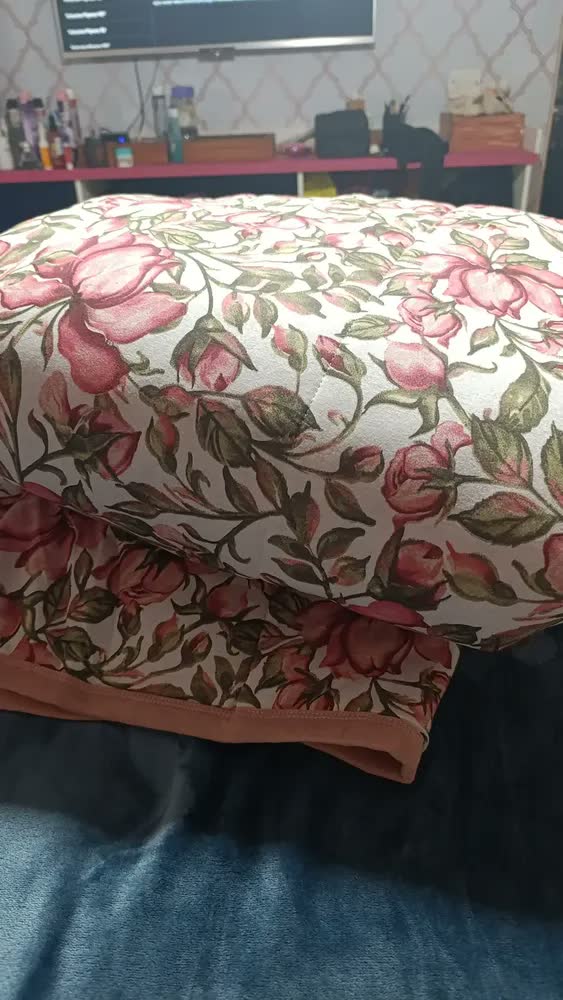foto de Edredom Casal Cobertor Malha 100% Algodão Dupla Face Estampado C/ Viés Fio Penteado 30/1 Camaria Cinza